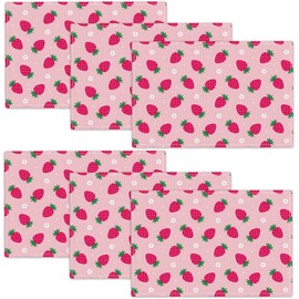 Strawberry Placemats Set of 6, Strawberry Place Mats Table Mats for Kitchen Dining Table Kitchen Decor Linen 12x18 Inch