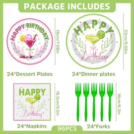 iPartyGo Martini Birthday Party Decorations - 96 PCs A Tiny Bit Older Plates Napkins Forks Tableware Set Disposable Paper Green Pink Weenies and Tini Dessert Dinnerware Supplies Decor Serve 24 Guests