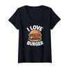 Womens I Love Burger Mouthwatering Cheeseburger V-Neck T-Shirt