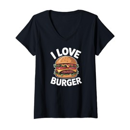 Womens I Love Burger Mouthwatering Cheeseburger V-Neck T-Shirt