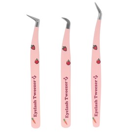 OHPHCALL 3pcs Stainless Steel Eyelash Tweezers for Diy Lash Extensions High Precision Tools for Volume Lash Application Stylish Strawberry Design