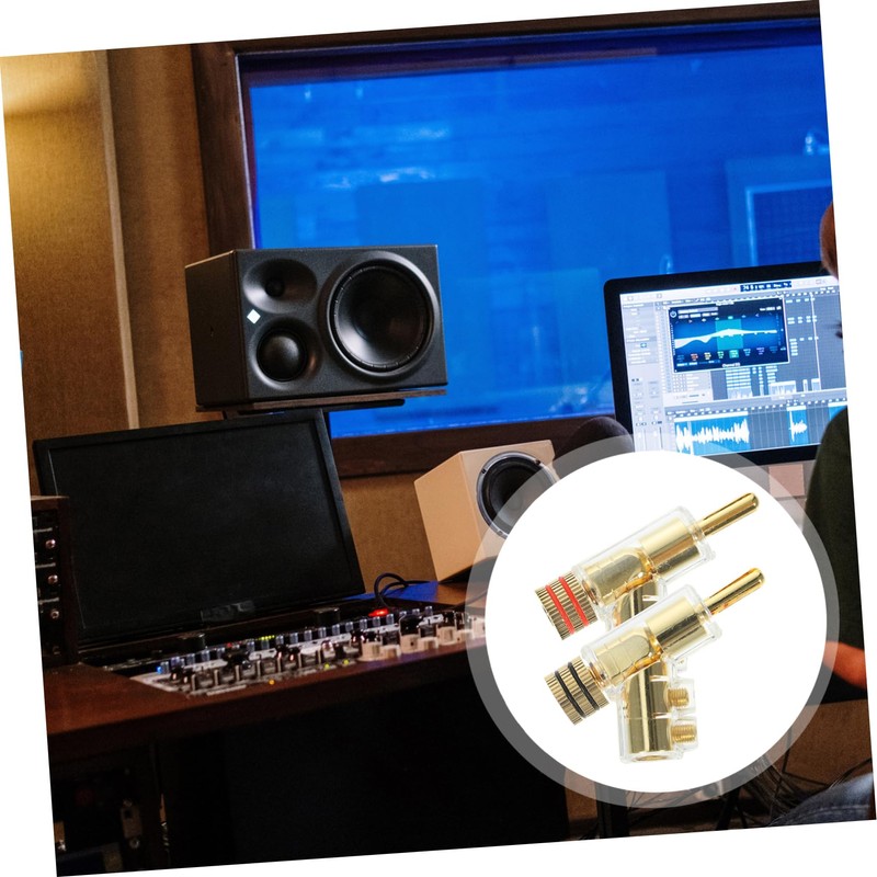 IWOWHERO 2pcs Gold Plated Solderless Banana Plugs Right Angle Speaker