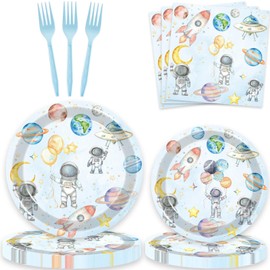 80 Pcs Space Birthday Party Supplies Paper Plates Napkins Forks Tableware Set for Outer Space Man Galaxy Astronaut Theme Baby Shower Boy 1st 2nd 3rd 4th 5th 6th 7th Birthday Party Decoration-20 guests