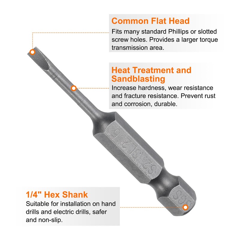 sourcing map 5pcs SL2.5 Magnetic Slotted Screwdriver Bits 2.5mm S2