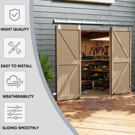 JUBEST 12FT Box Rail Exterior Barn Door Hardware Kit, Heavy Duty Sliding Door Track Kit Wall Mount Door Hardware Kit for Two Doors System(Doors Not Included), Silver