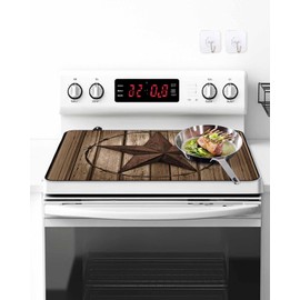 Stove Top Covers for Electric Stove 28.5x20.5 Inches, Western Star Retro HeatResistant Glass Cooktop Protector, Brown Vintage Wood Grain Ceramic Stovetop Countertop Covers Mat, Oven Cover