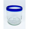 MEXHANDCRAFT Mexican Blown Glass DOF Rock Glasses Cobalt Blue Rim