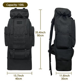 Wesoke 100L Camping Hiking Backpack for Men, Extra Large Survival Hunting Backpack, Waterproof Big Molle Military Tactical Rucksack, Oversized Outdoor Sport Travel Daypack for Climbing, Black