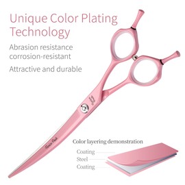 Fenice Peak Curved Dog Grooming Scissors with Pink Color Coating 440C Stainless Steel Pet Grooming Bending Shears Sharp and Durable Comfortable Engonomic Handle