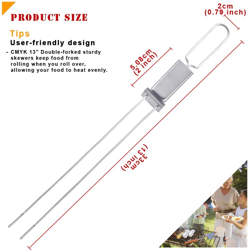 CMYK Barbecue Skewers, 6-Pack 13" Stainless Steel Grilling Skewers with