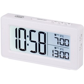Trevi SLD 3P40 Digitaluhr mit großem LCD-Display mit Hintergrundbeleuchtung, Zwei Separate Weckzeiten, Schlummerfunktion, Weiß