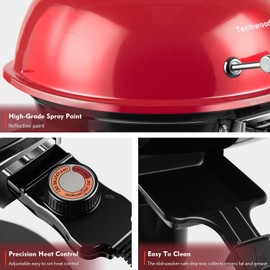 Electric Grill, Techwood Indoor/Outdoor Electric BBQ Grill, 1600W Portable Removable Stand Grill with Adjustable Heat & Drip Tray, Double Layer Design for Party, Patio & Backyard (Red)