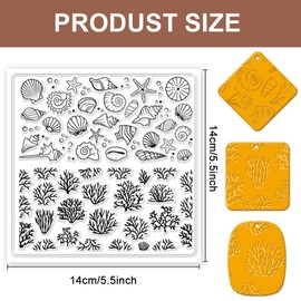 CHGCRAFT Polymer Clay Texture Sheets - Ocean Silicone Stamp for Coral Shells - Clay Pad for Making Earrings Jewelry, 5.5x5.5inch