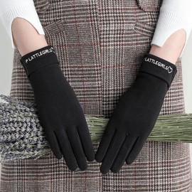 Balakaka Lined Gloves Women's Windproof Cycling Gloves Driving Jogging Skiing Light Gloves Black