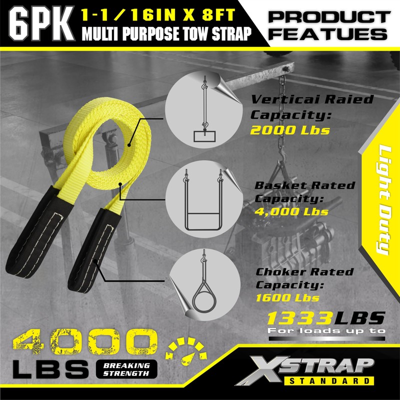 XSTRAP STANDARD 6PK 1" x8' Lift Sling Web Strap/Wear Guard