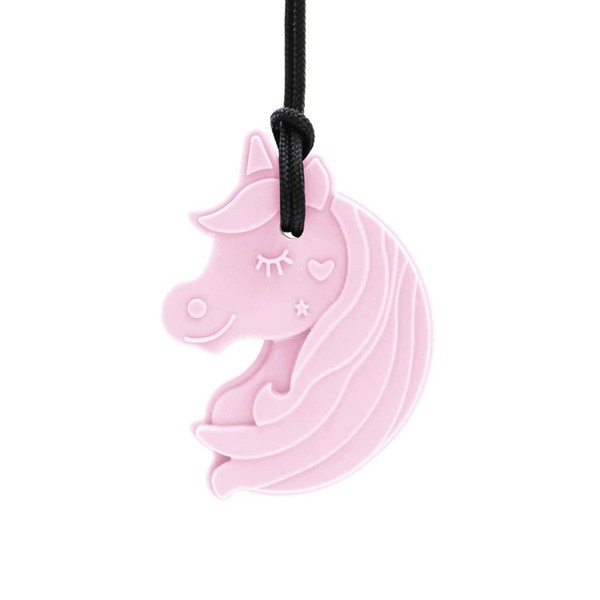 ARK® Chew Necklace in Various Thicknesses and Shapes with Adjustable Tear Cord and ATC Care Instructions - Sensory Necklace, Biting Block, Chewing, Teething Autism (Unicorn, Extra Firm Pink)