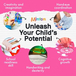 Mimtom Drawing Stencil Kit for Kids, 51 PC Art Set with 270+ Shapes, Sketch Pad, and Colored Pencils for Child's DIY Arts and Crafts, Draw with Princess, Fairies and Animal Stencils, Pink