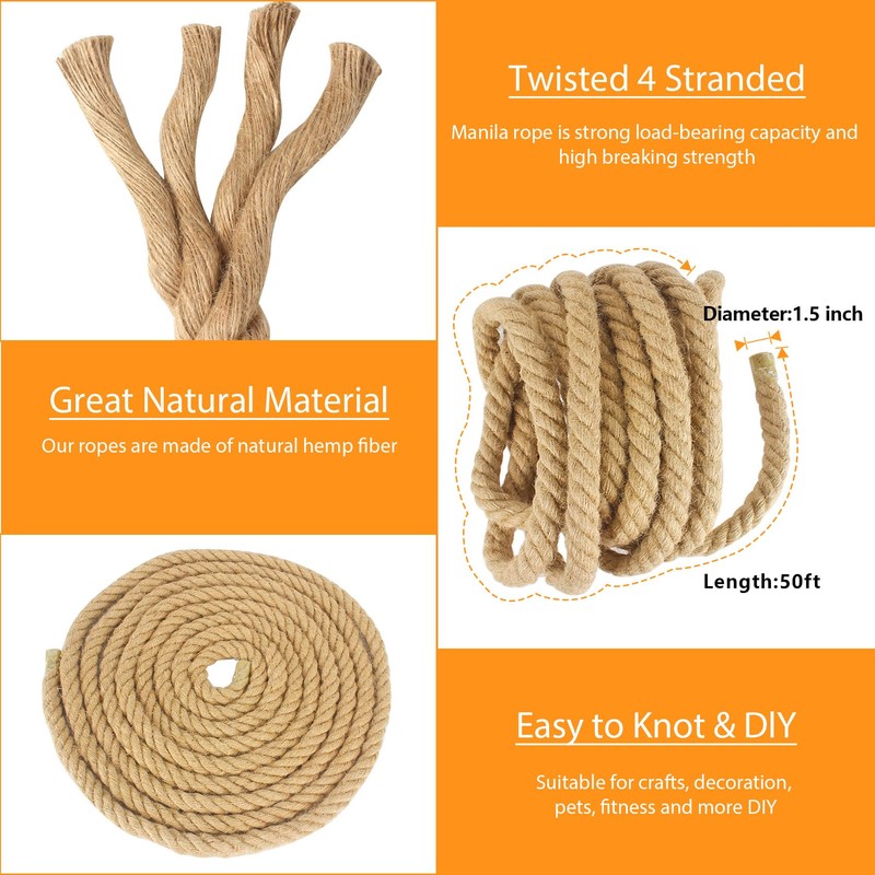 1.5" X 50' Treated Manila Rope Boat Docks Tree Farm