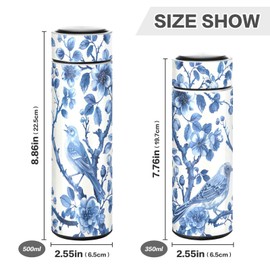 SDMKA Blue White Porcelain Insulated Thermos, 17 oz Stainless Steel Double Wall Vacuum Bottle with Cup Cover for Coffee & Tea