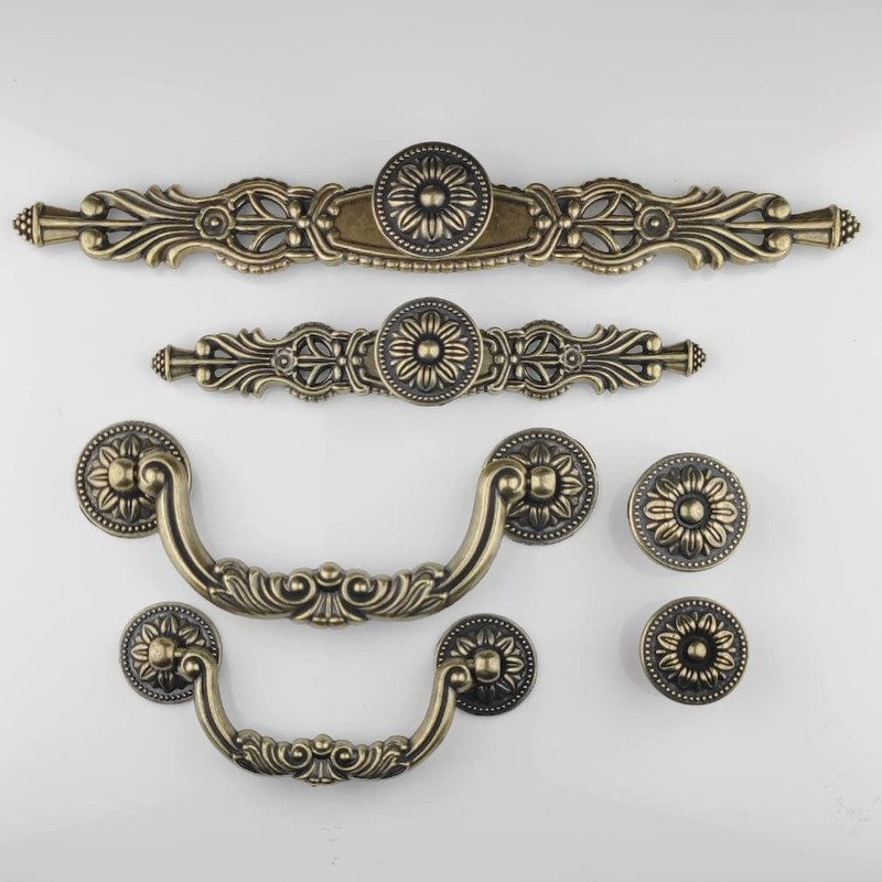 MuDuJia 6-Pack Knobs Handles with Plate Antique Bronze Cabinet pulls,