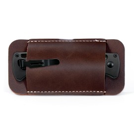 Leather Knife Sheath for Belt, Horizontal Carry Pocket Knife Holder, EDC Belt Pouch for Pocket Folding Knives, Darkbrown