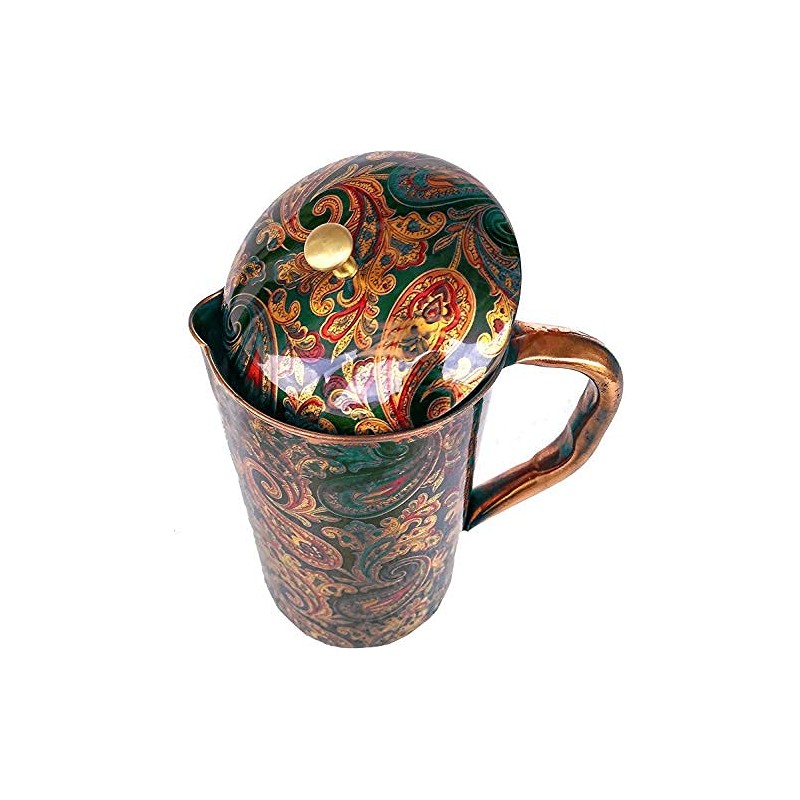 Rastogi Handicrafts Pure Copper Jug Screen Printed pitcher (1 Pitcher)