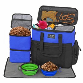 WOLT | Pet Travel Bag Kit for Dog Carrier & Travel, Includes 2 Food Containers + 2 Collapsible Bowls + 1 Placemat, Airline Approved Organizer for Pet Supplies Essentials Camping, Hiking, Weekend Away