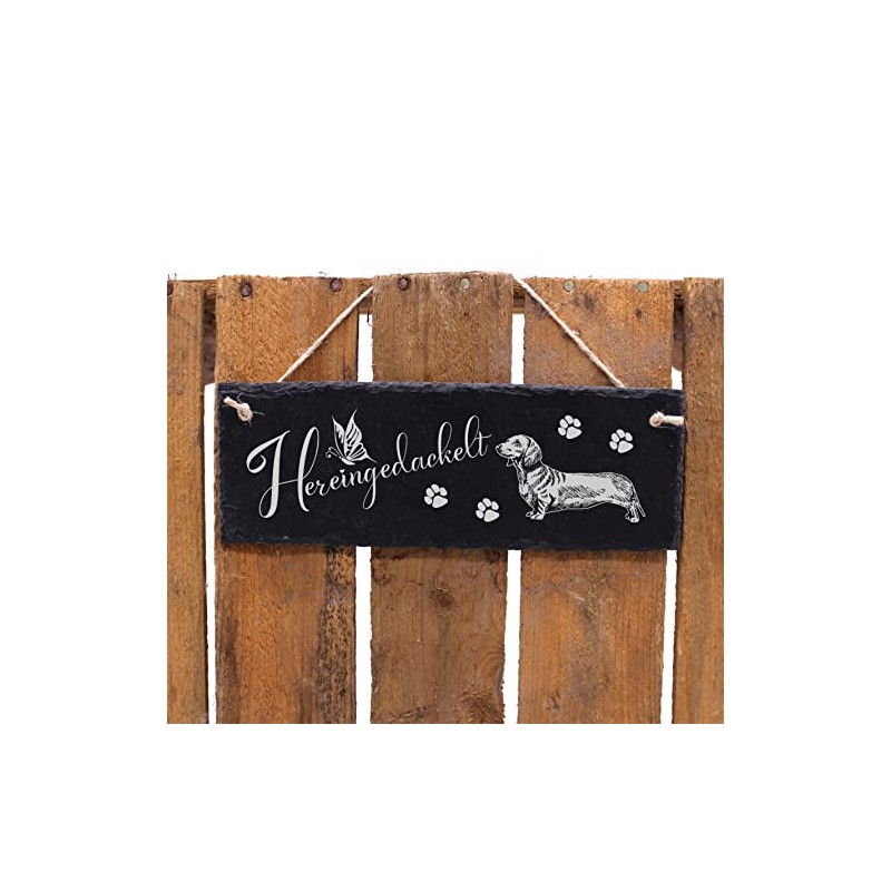 DEKO-LANDO Slate Board Hereingedackelt Dachshund Paws Design 22 x 8