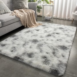 Merelax Soft Area Rugs for Livingroom Bedroom, Shaggy Plush Fuzzy Fluffy Carpet Furry Fur Rug, Modern Indoor Comfy Nursery Kids Dorm Home Decor Floor Mat, 9 x 12 ft, Tie-Dyed Grey & White