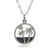 Sterling Silver Palm Trees on Island Cutout Charm Necklace, 18"