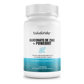 Gluconato de Zinc 20 mg de Zinc Elemental - Uno al día - 100 Cápsulas - S&V - Sin Gluten y Sin OMG.