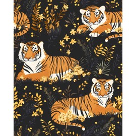 Tiger Peel and Stick Wallpaper Jungle Animals Black Gold Forest Contact Paper Removable Self Adhesive Waterproof Boho Vinyl Funky Wall Paper Mural for Bathroom Cabinet Bedroom Kitchen 17.5in x 9.8ft