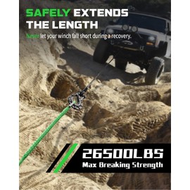DAYDOOR Winch Rope Extension, 3/8'' x 50ft Synthetic Winch Extension Rope, 26,500 Lbs Winch Extension Line for Off Road Vehicle ATV UTV SUV Jeep(Green)