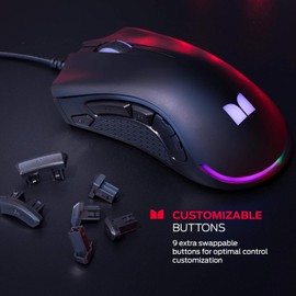 Monster Alpha 9.0 RGB Wired Gaming Mouse, Customizable Buttons, Programmable LED Lighting, True 16,000 Adjustable DPI, Ergonomic Optical PC Gaming Mouse for PC Gaming, Black