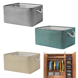 SCHYIDA Stoff Aufbewahrungsbox 8L, 3 Stück Faltschachtel 30cm *20cm *13cm Faltboxen Faltbare Aufbewahrungsbox Aufbewahrungskorb Storage Stoffkisten Aufbewahrung Set für Zuhause (Beige, Hellblau, Grau)