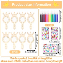 SPERMUOY Spiegel basteln kinder,8 Stücke Prinzessin Spiegel Basteln Kinder Kinderspiegel Zum Bemalen Bastelset,Kinder Malen Holzspiegel,Prinzessin Holzspiegel Basteln für DIY Kinder Malen Dekoration