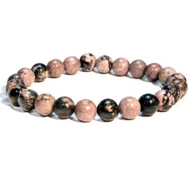 Rhodonite Bracelet, Natural Healing Crystal Bracelet for Women and Men, 8mm Round Beaded Bracelet for Spiritual Healing, Protection, Positive Energy, Elastic Adjustable Size Gemstone Bead Bracelet