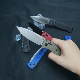 BM 535 BUGOUT Nylon Glass Fibre Handle Folding Knife Custom Drop Point Blade for Camping & Tactical Pocket Knives US Spotcolor: Purple-blue handled golden blade, blade length: 3.23in, blade width: 1.1in, type: Pocket Knife