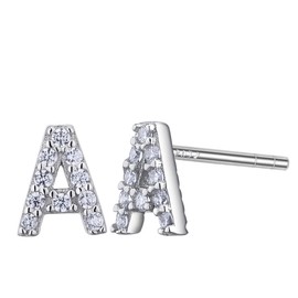 VIKI LYNN Initial Earrings for Women Girls 925 Sterling Silver Cubic Zirconia Letter A-Z Stud Earrings Alphabet Earrings Tiny Size