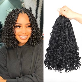 Goddess Bohemian Box Braids Crochet Hair with Curly Ends, boho box braids crochet hair 9 Packs Synthetic Braiding Hair Extensions for Black Women (1B, 18 Inch (Pack of 9))