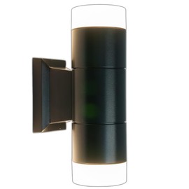 VOLT 12V Cast Brass Up/Down Outdoor Sconce (Black) with Lanai Tube Top/Bottom & 5W 2700K Warm White LED MR16 Bulbs for Low Voltage Landscape Lighting