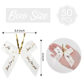 AIMDUI 3.5" White Satin Bow with Gold “Just for You” Print Premade Bows with Twist Ties Small Gift Bows for Wedding Favors, Bridal Shower, Gift Boxes, Treat Bags & Party Decorations, 50 PCs