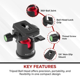 REFLEX CAMERA Tripod Ball Head 25mm 360° Rotating 1/4 inch– Lightweight, Portable, Quick-Release Plate for Panoramic Photography, Arca Swiss, Compact Design, Smooth Movement, Ball Head Tripod Mount