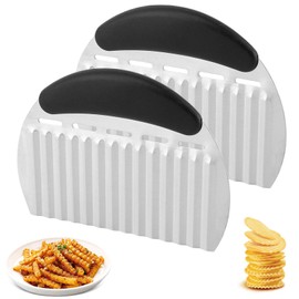 Large Crinkle Cutter French Fry Cutter, 2pcs Potato Cutter Wavy Chopper, Stainless Steel Potato Slicer Vegetable Cutter Waffle Fry Cutter for Carrots Cucumbers(silver)