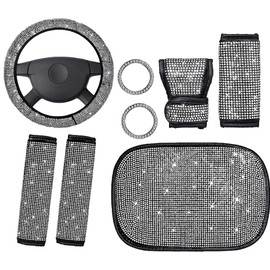 AZULDIMEN Conjunto de Cubiertas de Volante con pedrera, Conjunto de Accesorios para automvil con pedrera de 8 Piezas, Cubierta de Volante con pedrera 