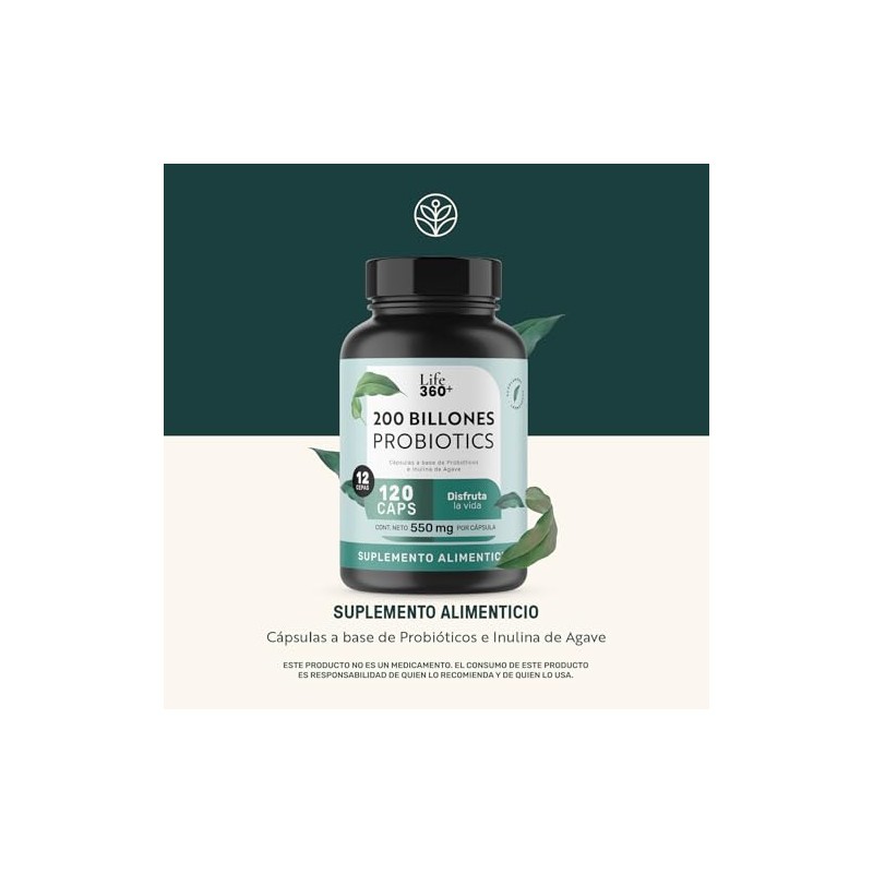 LIFE 360 Probióticos 200 Billones 120 cápsulas 1100mg por porción