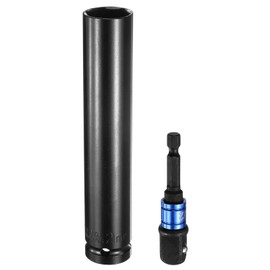 HARFINGTON Deep 6-Point Impact Socket 1/2" Drive 21mm Metric Socket 6" Length with 1/4" Hex Shank Adapter, CR-V Steel Socket Adapter Accessory Tool Set Kit for Hex Bolts Nuts