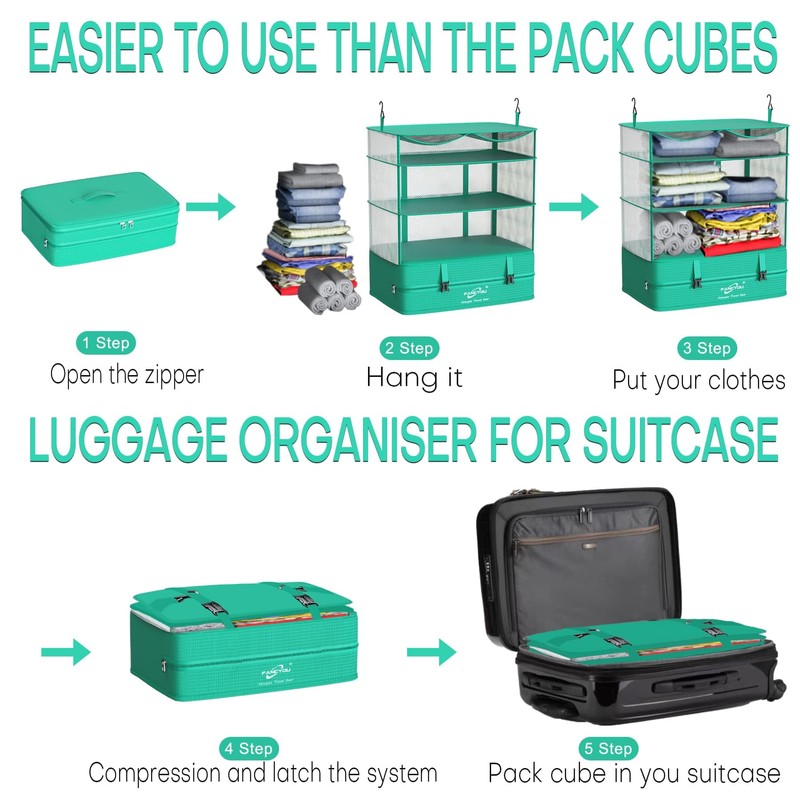 FANCYOU Compressible Packing Cubes Portable Hanging Closet Shelves 17"x12"x24" Extendable