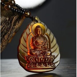 DAXWEV Crystal Orgone Godness Glazed Amulet,White Tara Manjushri Buddha Crystal Pendant Buddha Amulet Gemstones Necklace(Amitabha,Chain 65cm)