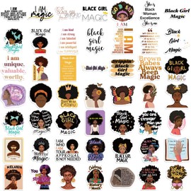 LanFo 50PCS Black Girl Magic Affirmation Stickers - Black Vinyl Rectangular Letter Print Stickers for Metal, Plastic, Glass, Fabric - Indoor Use